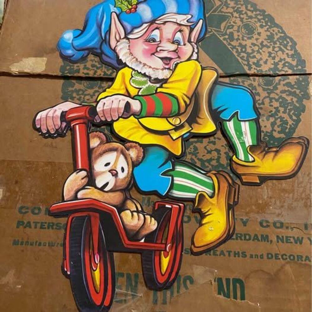Beistle Christmas Elf gnome bear on trike Vintage